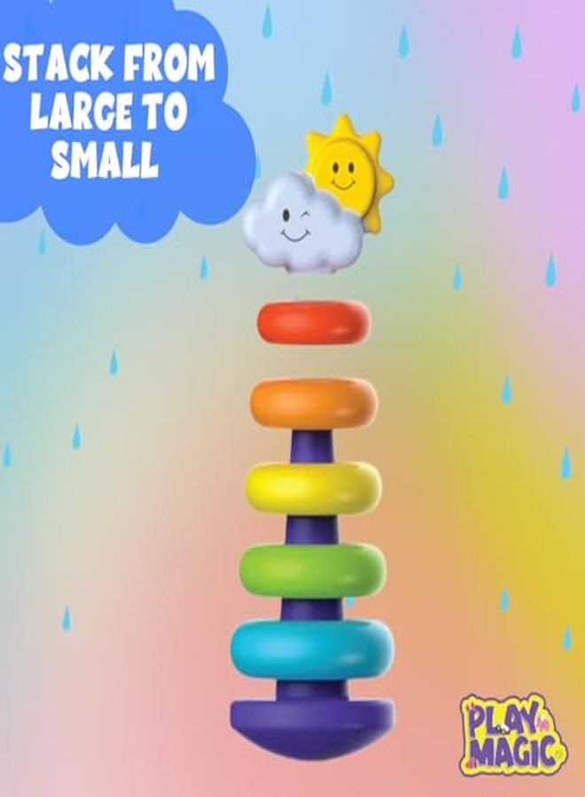PlayMagic Rainbow Rocking Ring Stacker | 5 Ring Multicolored Sorting Tower | Learning for Infants & Toddlers Kids| Educational Interactive Baby Toy | Best Birthday & Return Gift|Made in India - Image 4